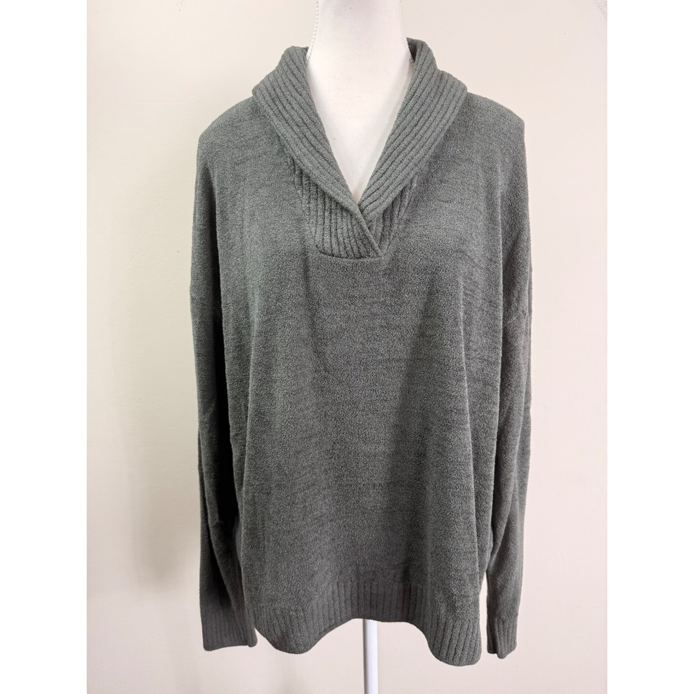 Barefoot Dreams CozyChic Ultra Lite Shawl Collar Pullover Sweater Grey XL - Picture 2 of 9